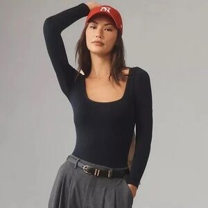 NWT Anthropologie The Viv Longsleeve Seamless Black Bodysuit L/XL